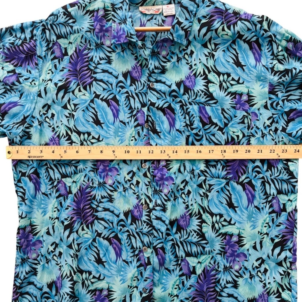Jordache Basics Mens XL Vintage Tropical Leaf Button Down Shirt Short Sleeve USA - Picture 3 of 8